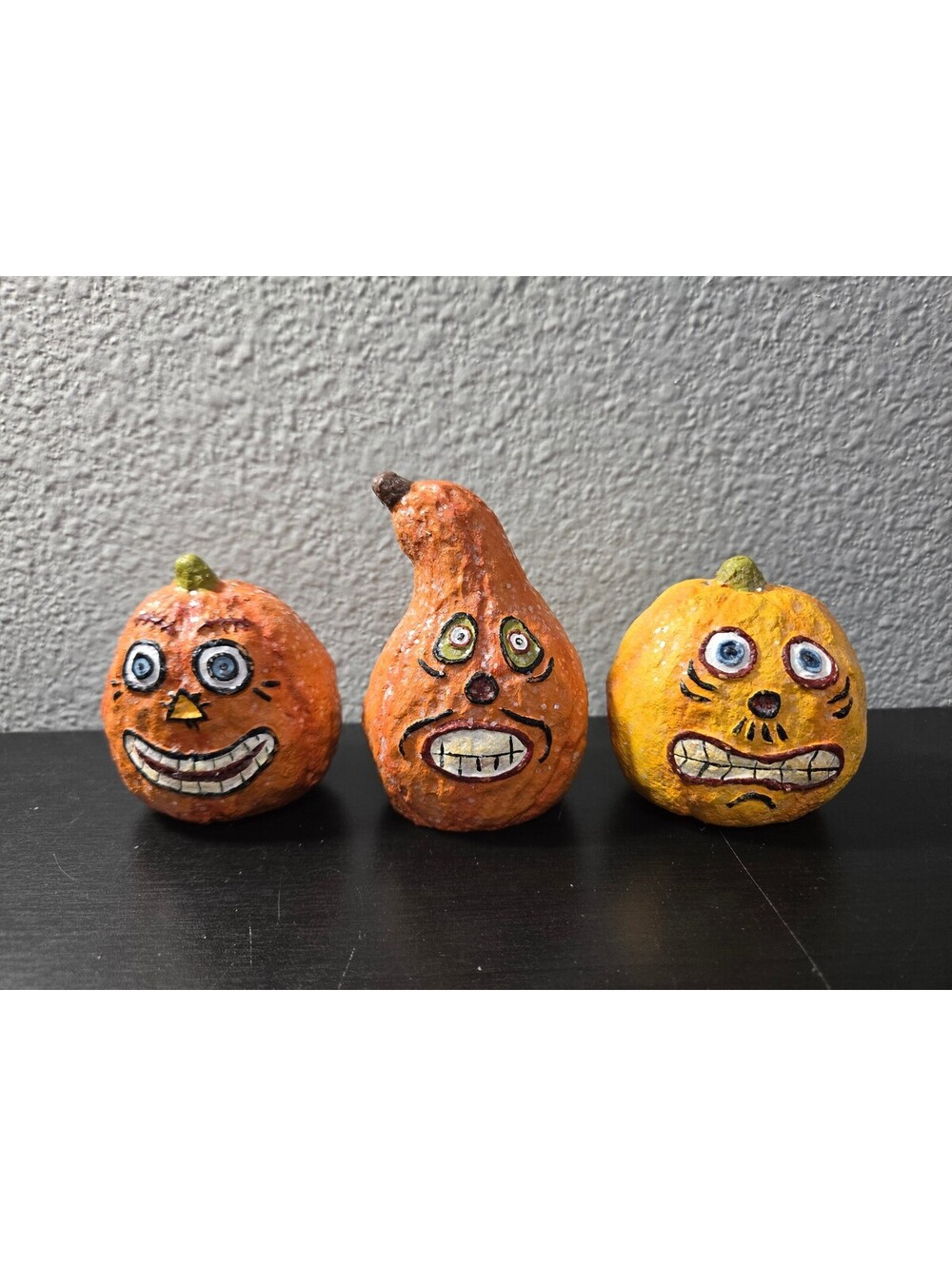 Vintage Halloween Folk Art Pumpkin & Gourds Dept 56 Paper Mache Set Of 3